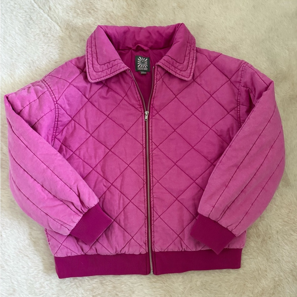Coco and Shay Quilted Puffer Zip Up Jacket Coat in Pink size Small